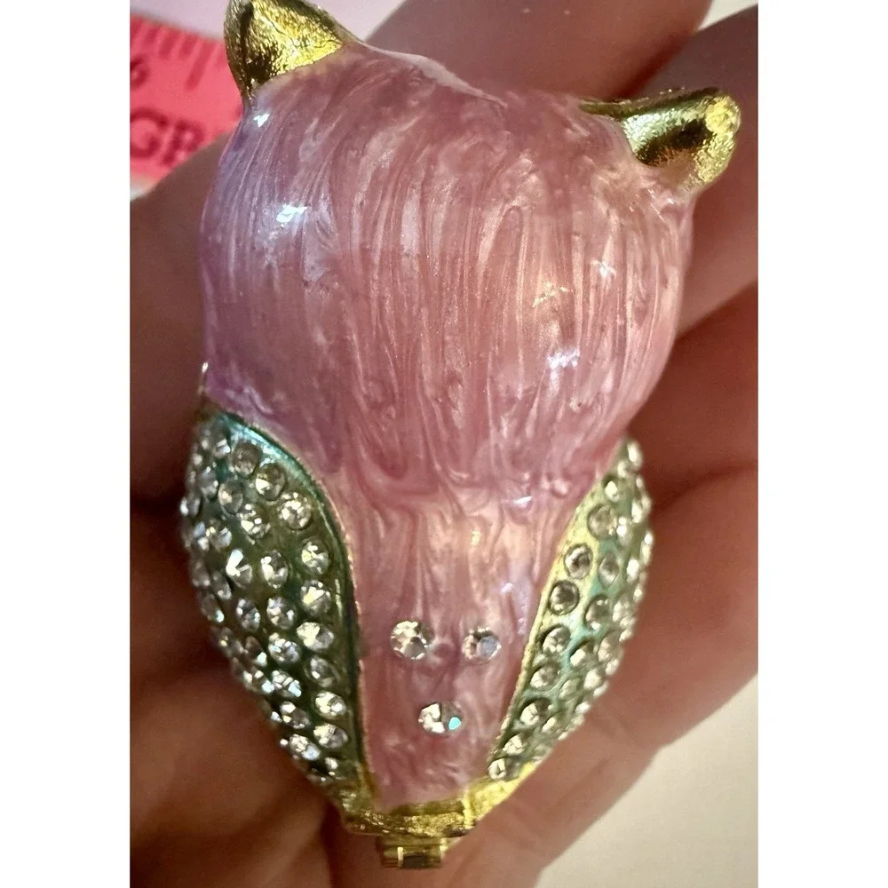 Enameled Owl Trinket Box W Rhinestones‎ And Magnetic Clasp